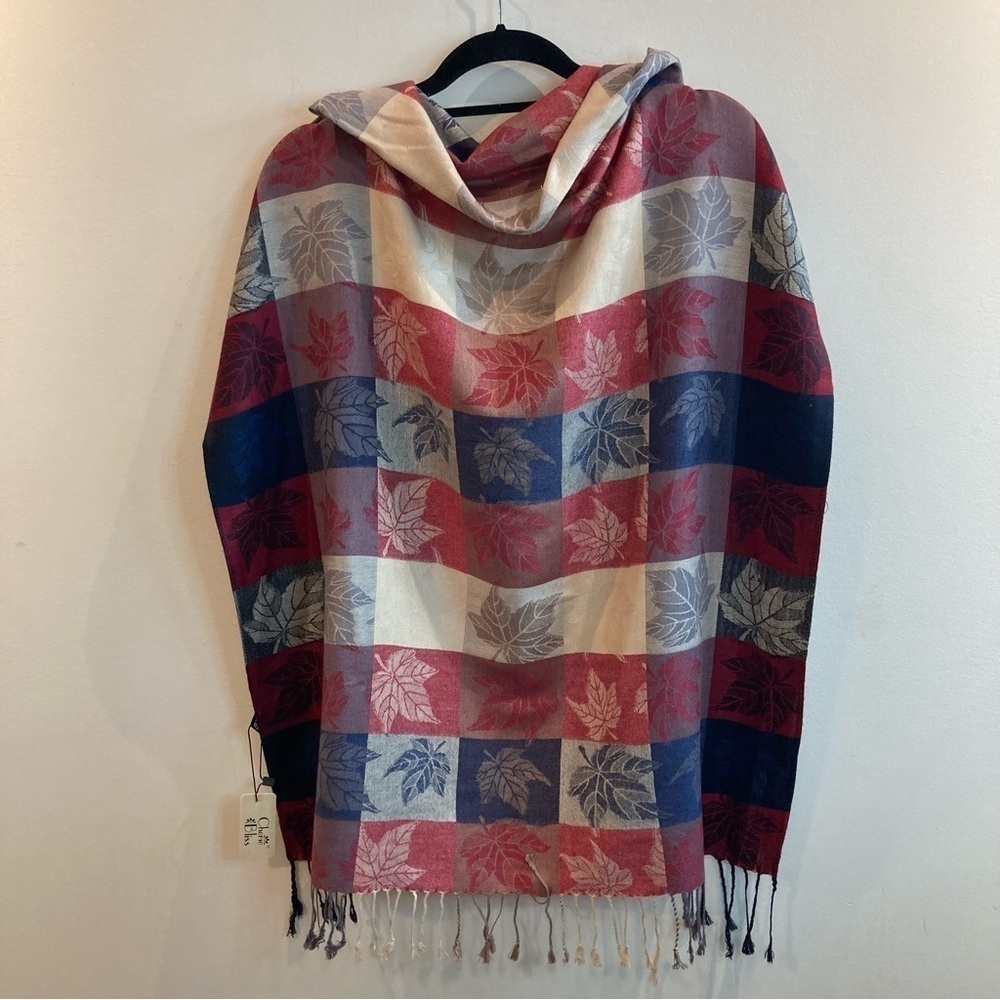 CHERIE BLISS Super Soft Colour Block Leaf Motif Large Pashmina Scarf Shawl NEW - Picture 2 of 8